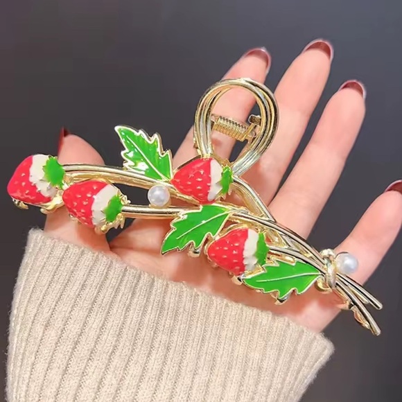 Red Strawberry Gold Hair Claw